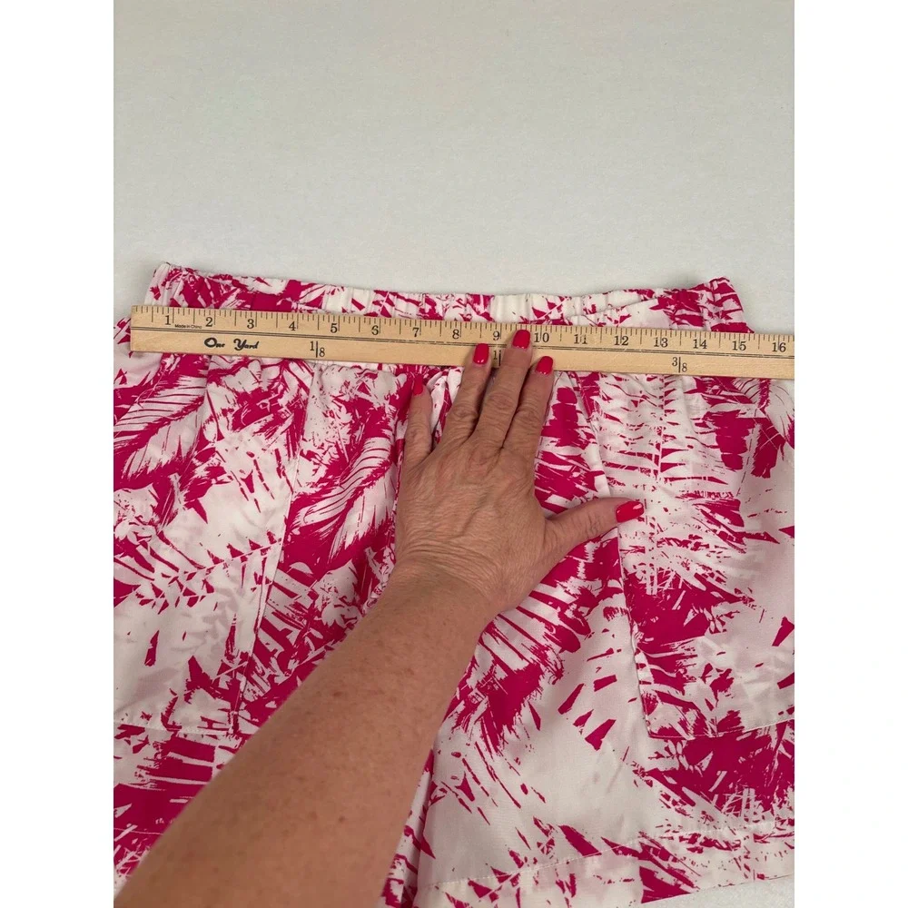 West Loop Pink White Tropical Palm Leaf Print Shorts Elastic Waist S/M